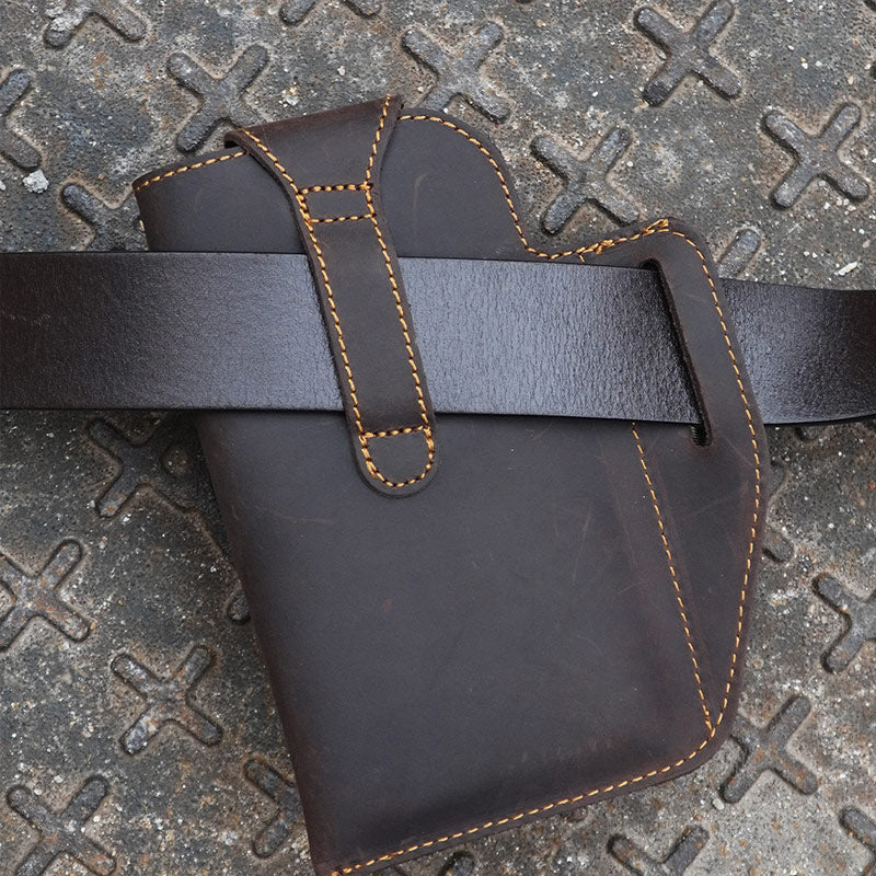 Vintage Outdoor Activity Genuine Leather Waist Phone Bag with Keychain