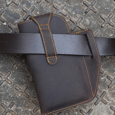 Vintage Outdoor Activity Genuine Leather Waist Phone Bag with Keychain