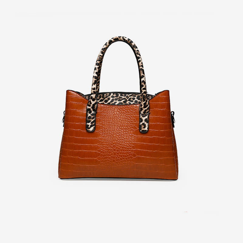 Crocodile Leopard Grain Leather Tote For Women 3 Piece Bag Set