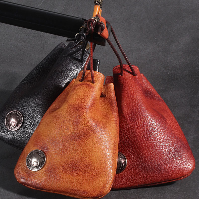 Multiple Use Genuine Leather Drawstring Pouch Coin Purse Jewelry Storage Bag