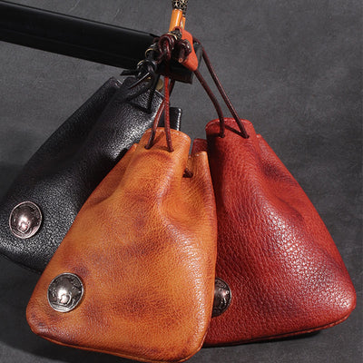 Multiple Use Genuine Leather Drawstring Pouch Coin Purse Jewelry Storage Bag