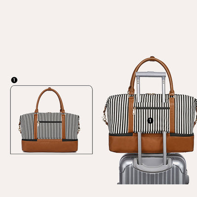 Stripe Canvas Duffel Bag Handbag Weekender Bag with Luggage Sleeve