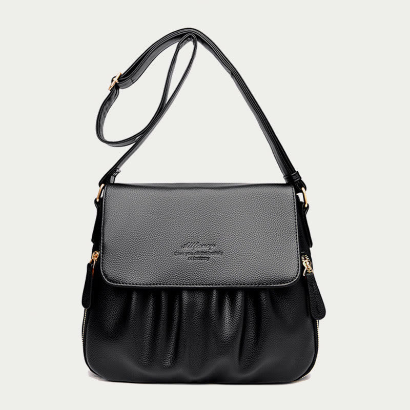 Leisure Crossbody Bag For Women Pleated Style Lightweight Leather Bag