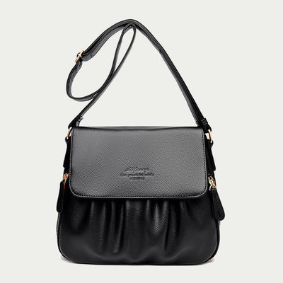Leisure Crossbody Bag For Women Pleated Style Lightweight Leather Bag