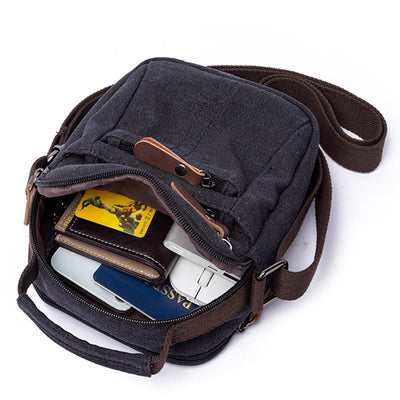 Vintage Multi-Carry Small Canvas Cross Body Purse Casual Shoulder Bag for Men