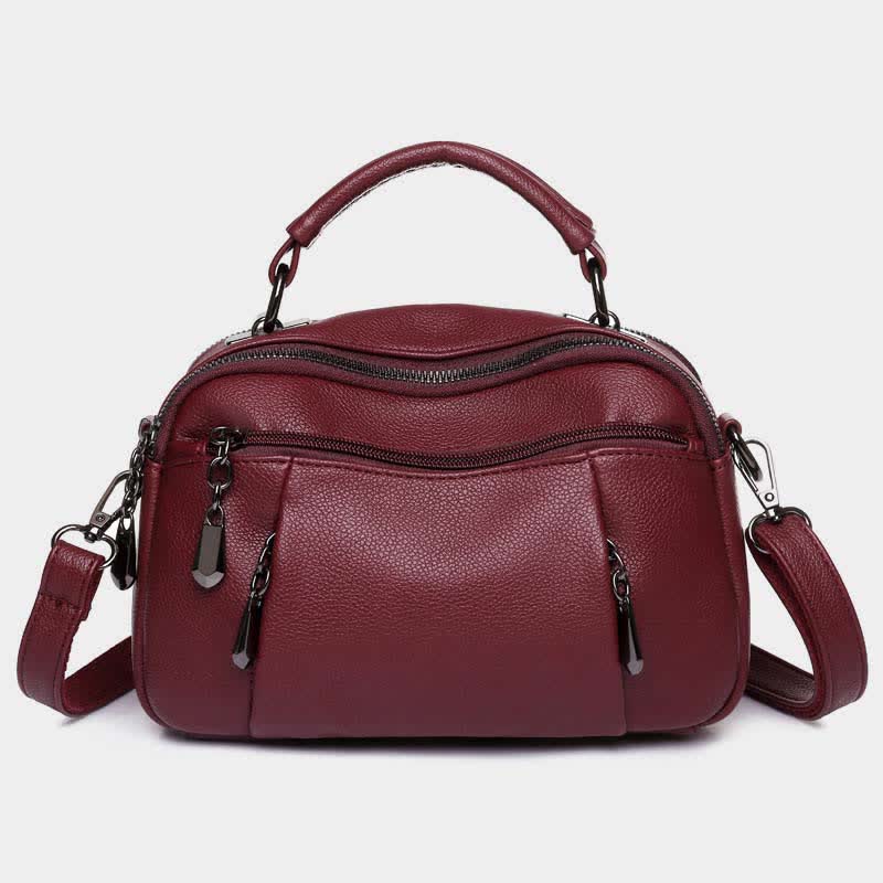 Multi-Pocket Leather Crossbody Purse for Women Small Top Handle Satchel Handbag