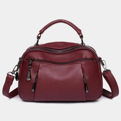 Multi-Pocket Leather Crossbody Purse for Women Small Top Handle Satchel Handbag
