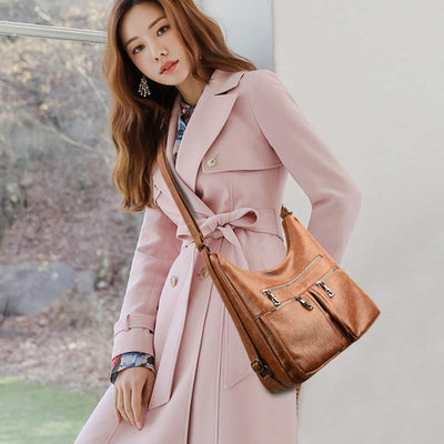3 Way Use Backpack Multi Pocket Leather Zip Crossbody Shoulder Bag