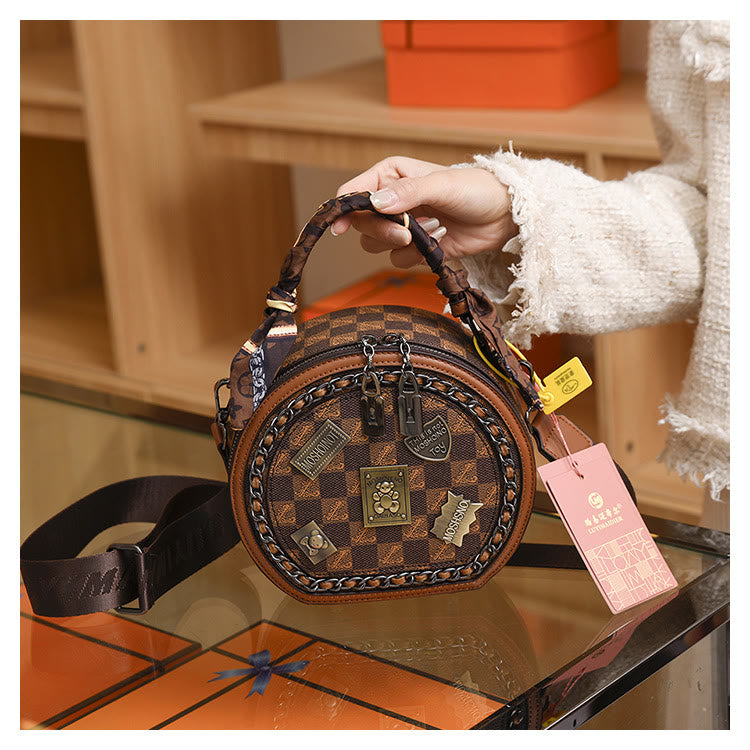 Top-handle Bag For Women Vintage Wide Strap Small Round Bag