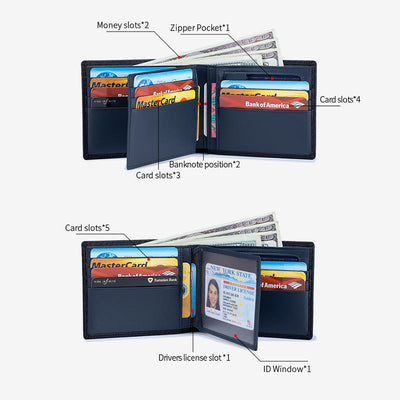 Mens RFID Leather Wallet Multiple Card Slots Short Money Clip