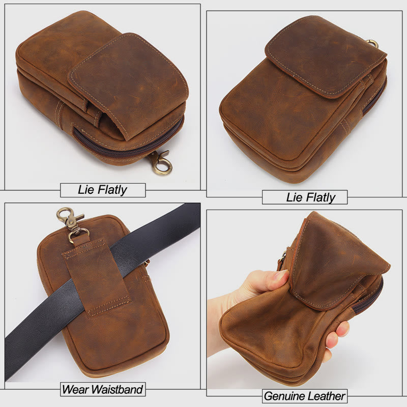 Waist Bag For Men Outdoor Retro Genuine Leather Hanging EDC Pouch