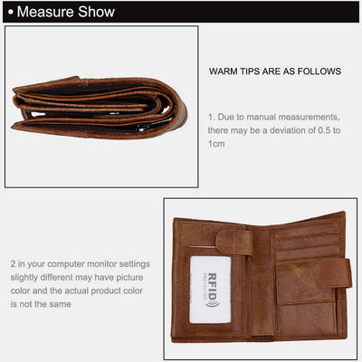 RFID Genuine Leather Card Holder Trifold Wallet