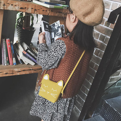 Cute Mini Kitten Crossbody Bag For Kids Small Leather Purse