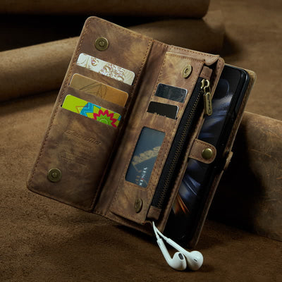 Durable Leather Magnetic Wallet Case for Z Fold 4 with Wrist Strap