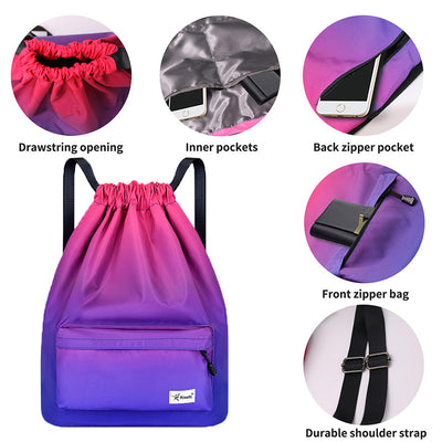 Large Capacity Waterproof Drawstring Nylon Backpack for Sport Swimming Yoga