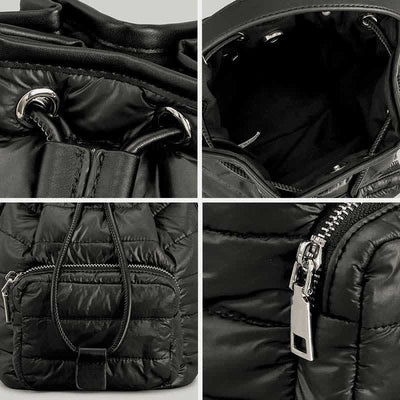 Puffer Drawstring Bucket Bag for Women Down Satchel Quilted Shoulder Bag
