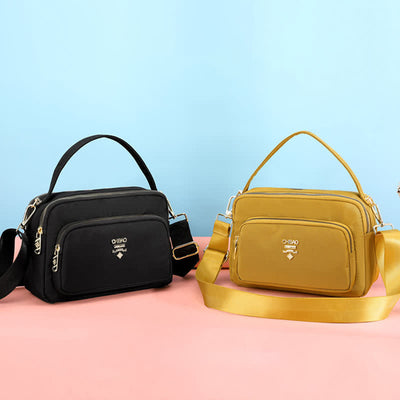 Triple Zip Crossbody Bag for Women Waterproof Lightweight Nylon Shoulder Handbag