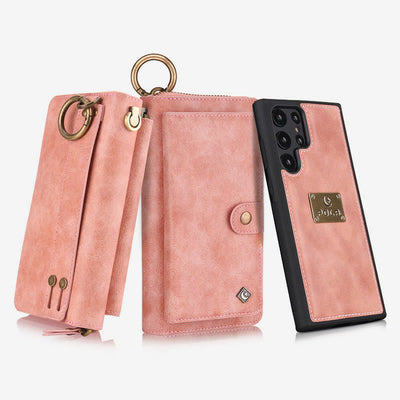 Leather Phone Case For Samsung S22 Multifunctional 2 In1 Zipper Wallet