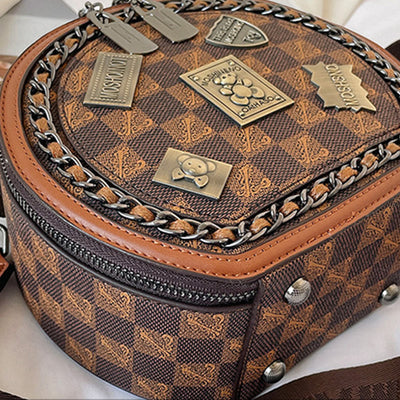 Top-handle Bag For Women Vintage Wide Strap Small Round Bag