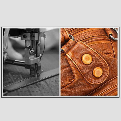 Tote Bag For Women Vintage Riveted Multi-Pocket Leather Crossbody Bag