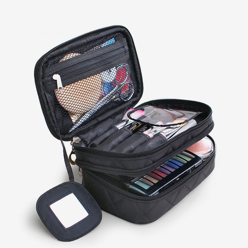 Waterproof Double Compartment Makeup Bag Nylon Portable Storage Bag