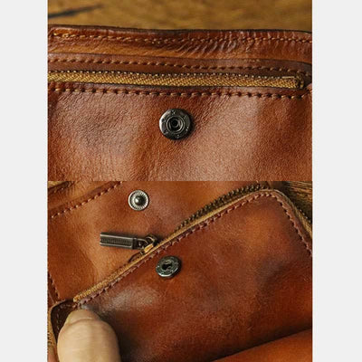 Leather Wallet For Men Double Folding Vintage Short Zipper Purse