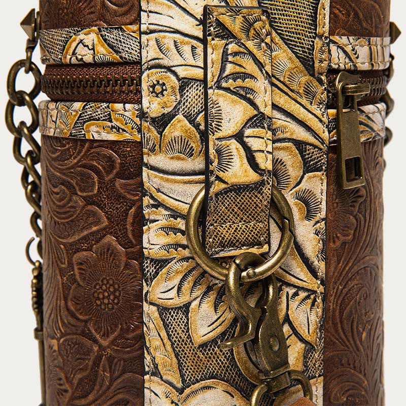 Vintage Crossbody Bag Fancy Skull Design Leather Bucket Bag