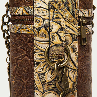 Vintage Crossbody Bag Fancy Skull Design Leather Bucket Bag