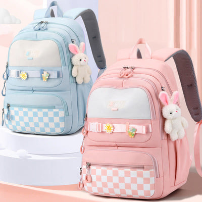 Backpack For Women Plaid Pattern Bright Color Simple Schoolbag