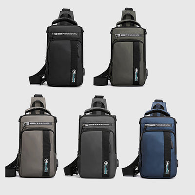 4 Way-use Lightweight Multi-Pocket Classic Sling Bag With USB Charging Port
