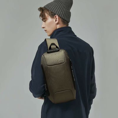 Multi-Pocket Fashion Sling Bag Chest Bag with Passport Lock USB Charging Port
