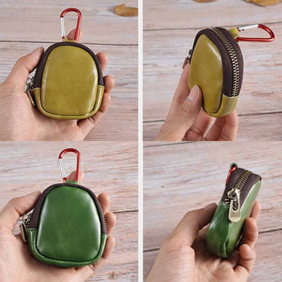 Mini Leather Zipper Coin Purse Cowhide Leather Cute Purses Wallet