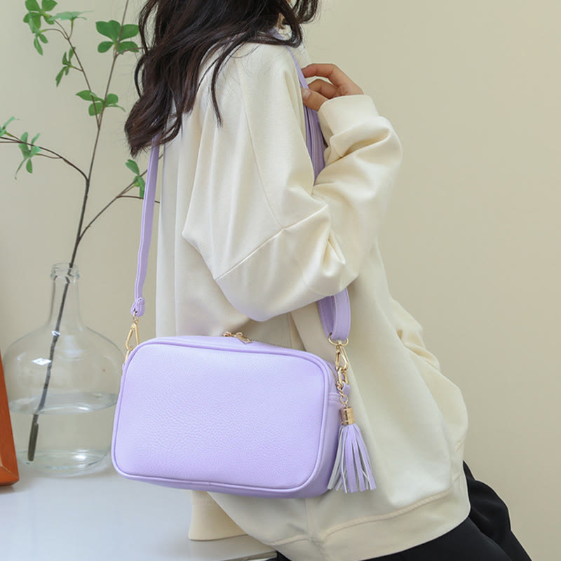 Crossbody Bag For Women Tassel Solid Color Casual Leather Bag