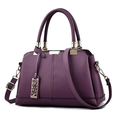 Triple Compartment Metal Decor Top-Handle Satchel Shoulder Crossbody Bag