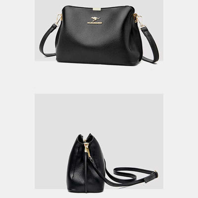 Small Leather Crossbody Handbags Purses Triple Compartment Crossover Shoulder Bag