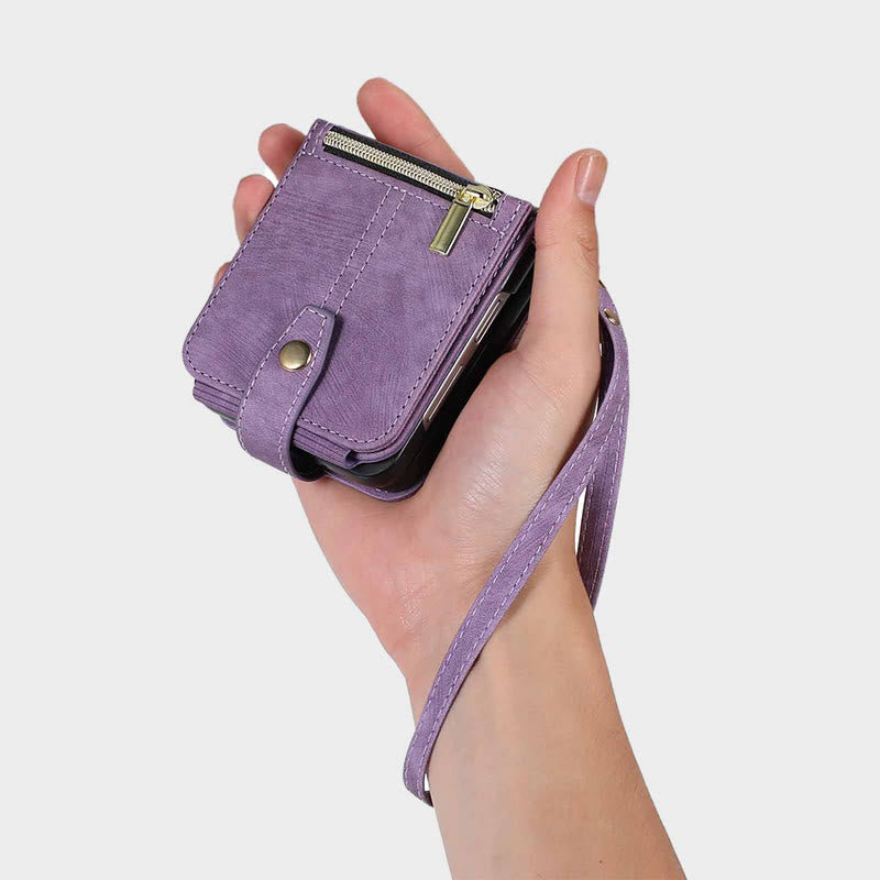 Phone Case For Samsung Z Flip 4 Card Zipper Protective Flip Cover