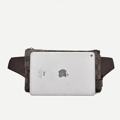 Waist Bag for Men Leather Plaid Travel Sling Bag Chest Bag
