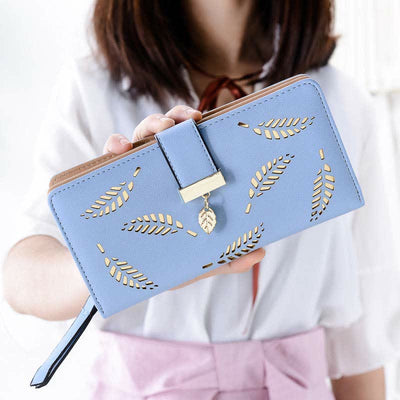 Large Leather Wallet for Women Hollow Out Long Ladies Clutch