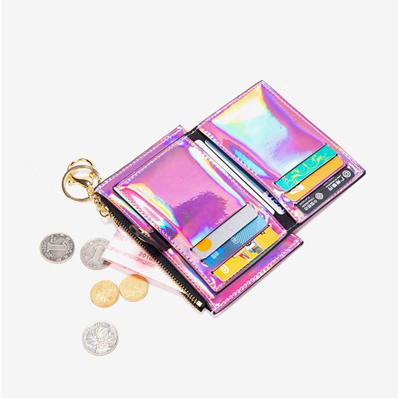 Iridescent Laser Minimalist Card Holder Coin Pouch Wallet for Women Girls