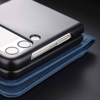 Genuine Leather Phone Holder Wallet Case For Galaxy Z Flip3 / Flip2 With Card Holder