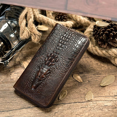 Mens Crocodile Print Wallet Business Genuine Leather Long Purse