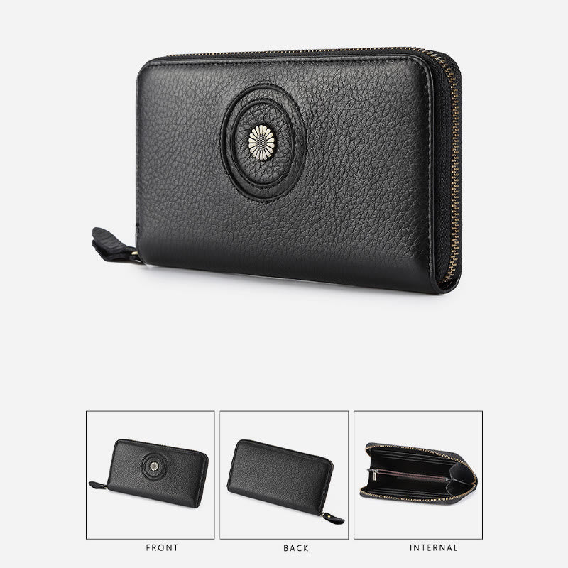 Genuine Leather Wallet For Women Men Solid Color Clutch Bag