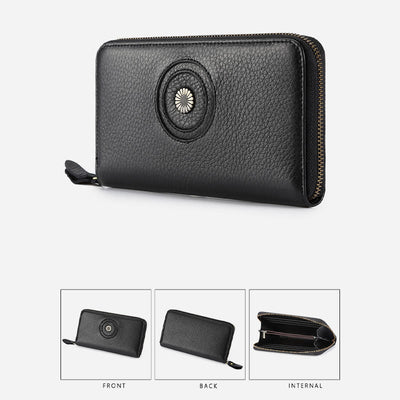 Genuine Leather Wallet For Women Men Solid Color Clutch Bag
