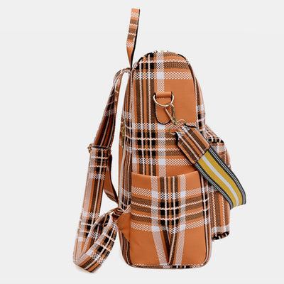 Multifunciton Casual Women Rucksack Daypack Leather Plaid Backpack With Shoulder Strap