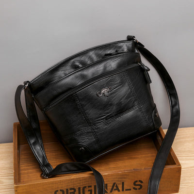 Minimalist Faux Leather Purse Triple Layer Vintage Women Crossbody Bag