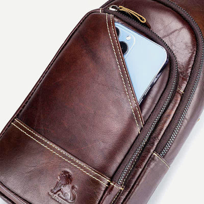 Cowhide Leather Waterproof Casual Sling Bag Daypack Shoulder Chest Bag