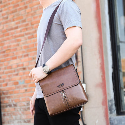 Vintage Leather Messenger Shoulder Crossbody Bag for Men Work Business