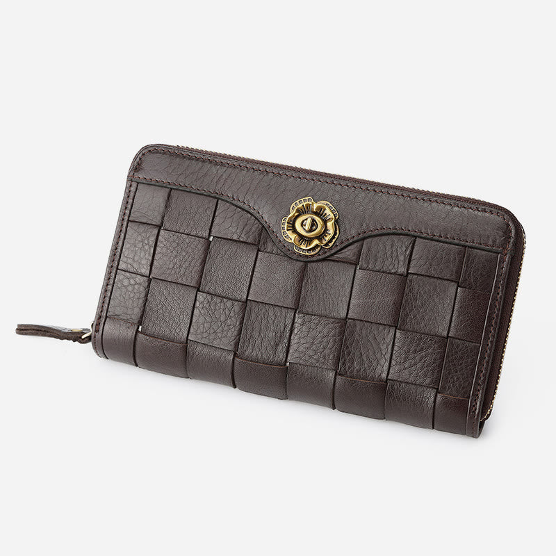 Leather Woven Wallet For Women Men Long Multifunction Clutch Bag