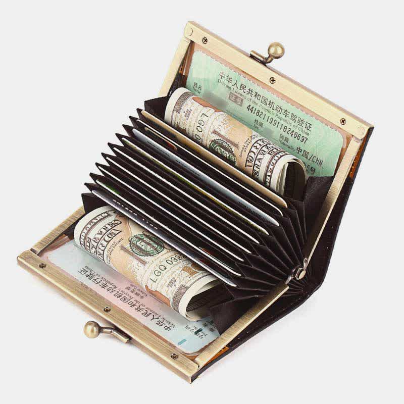 Genuine Leather Small Wallet Kiss Lock Change Coin Purse Card Holder