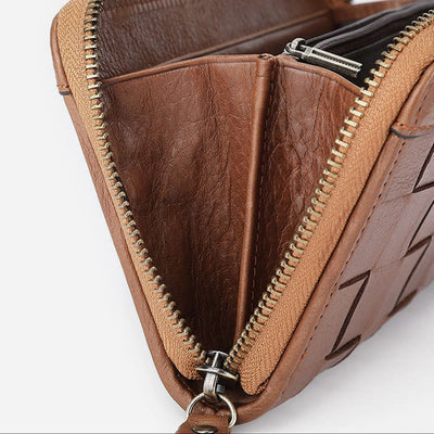 Leather Woven Wallet For Women Men Long Multifunction Clutch Bag